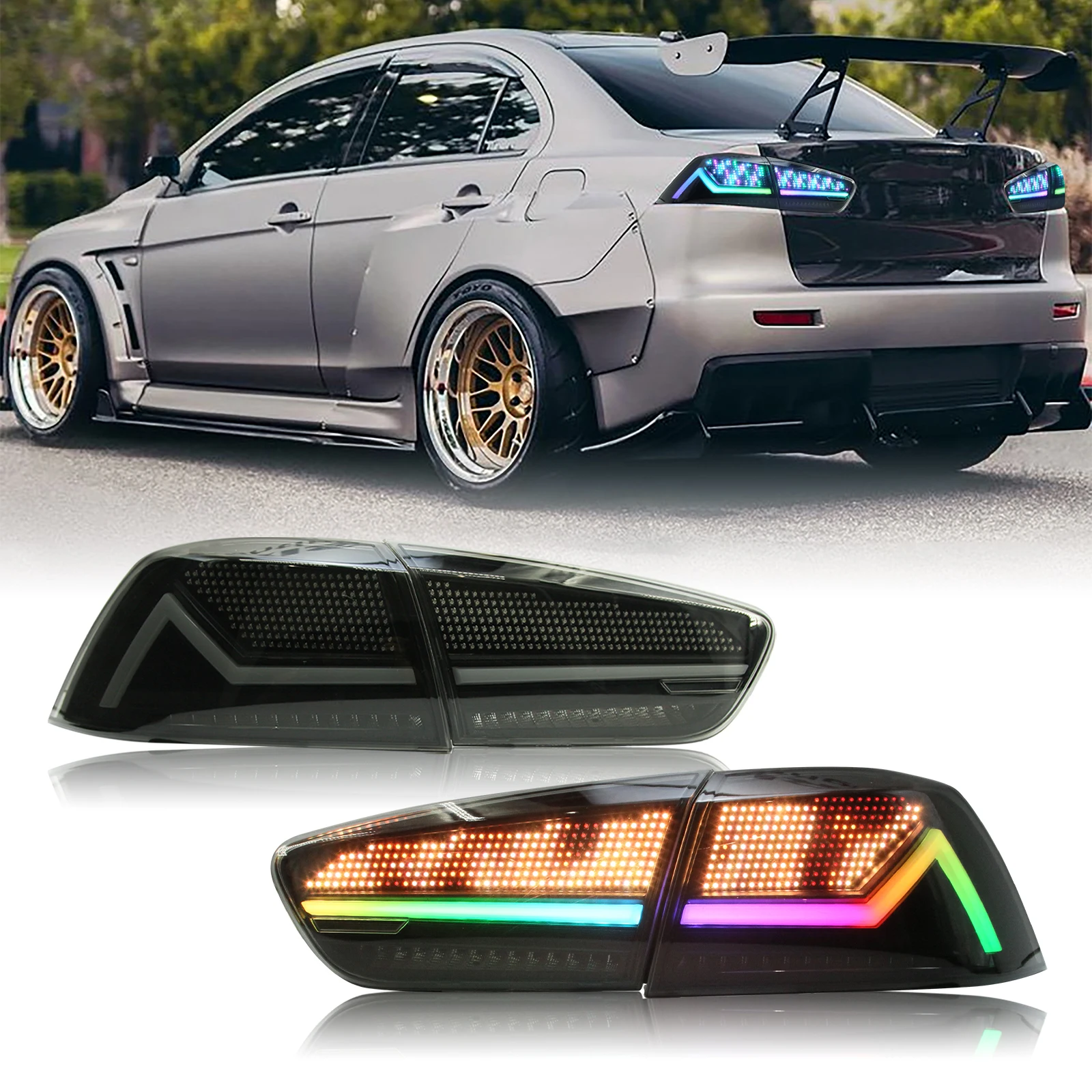 

DK Motion LED RGB Tail Lights For Mitsubishi Lancer 2008-2018 EX EVO Dynamic Sequential Turn Signals and Brake Lights