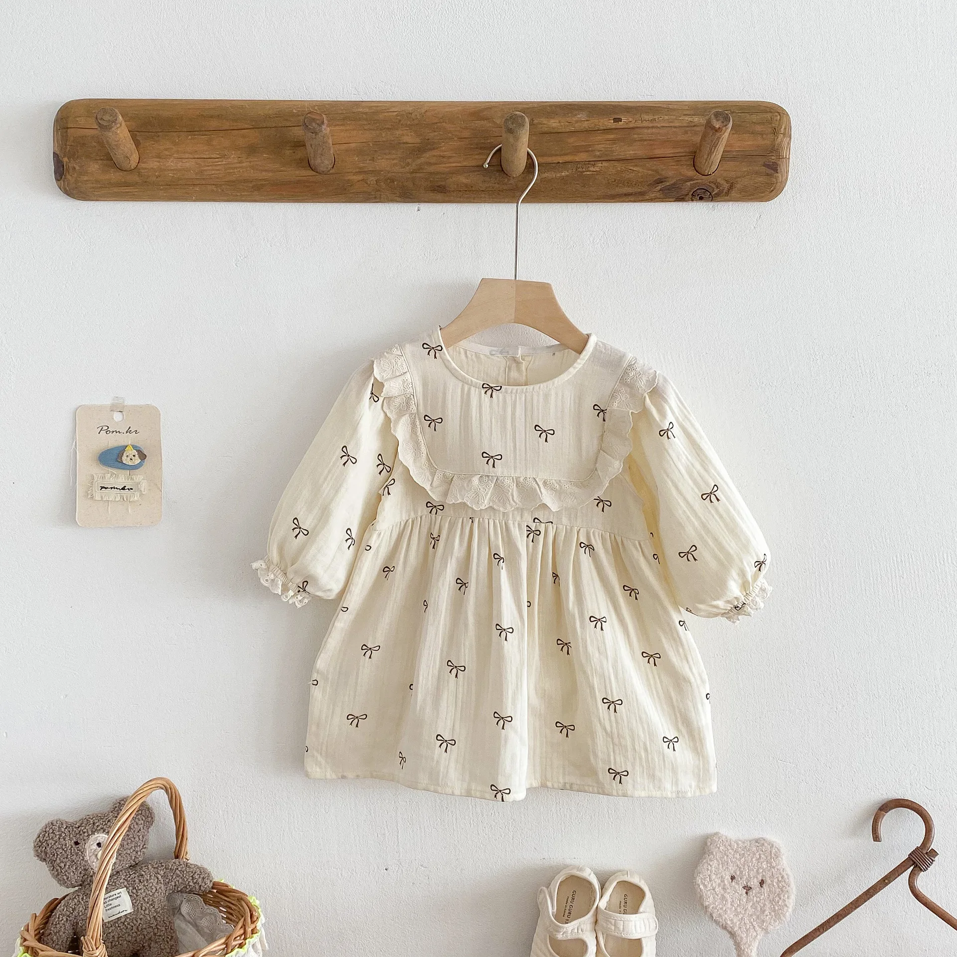 

2025 Autumn New Cute Girls Bow Print Princess Dress Children Long Sleeve Casual Dress Baby Girl Cotton Dress Kids Clothes