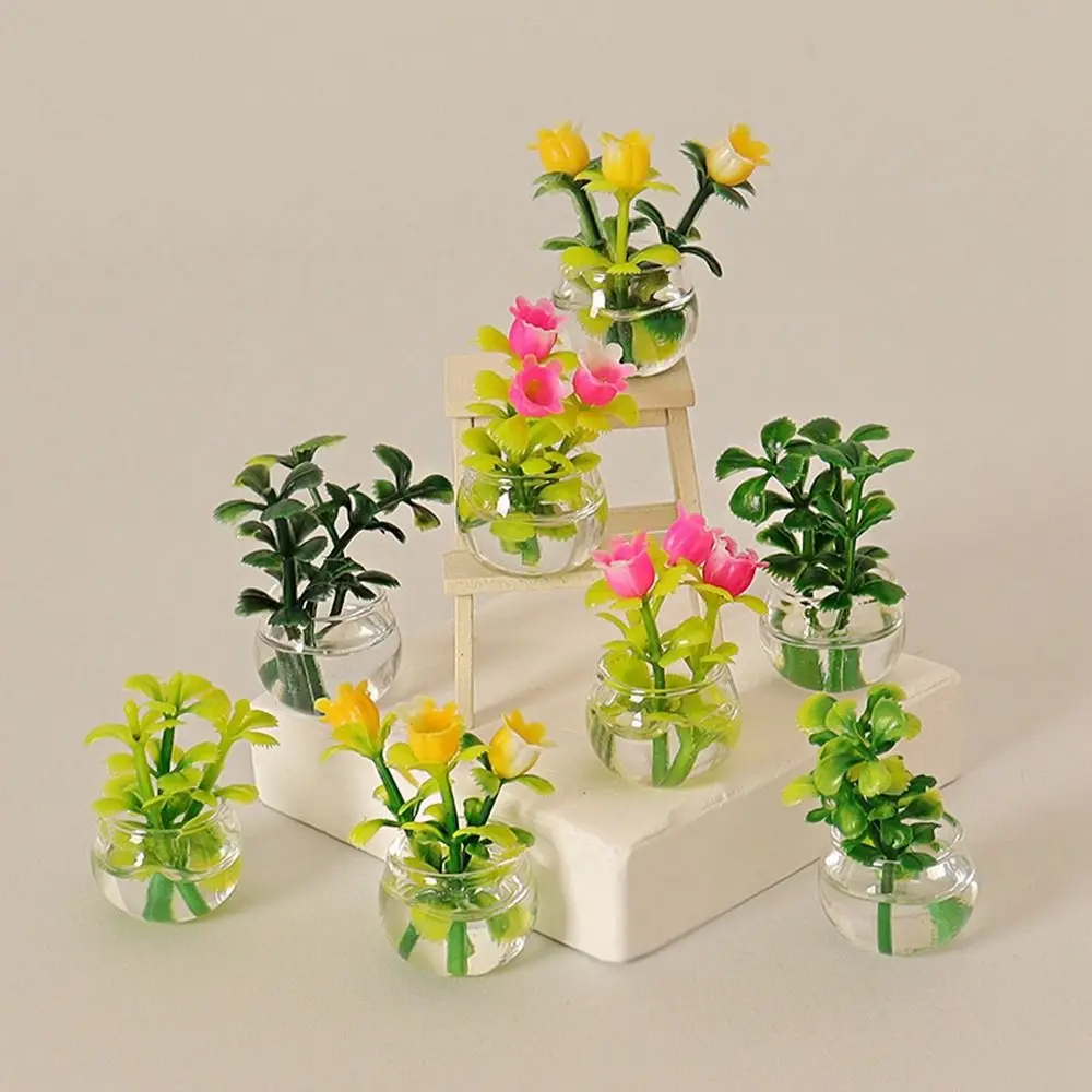 Alta qualidade 1:12 casa de bonecas em miniatura 9 cores vaso de simulação de plástico verde luo planta em miniatura decorações de casa de bonecas acessório