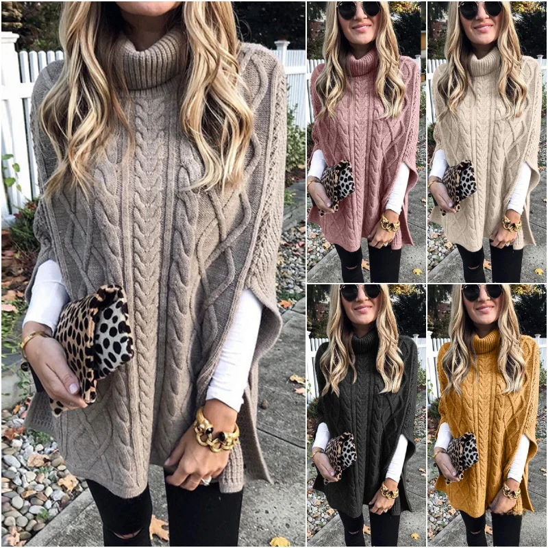 

Faionable Loose High Collar Color Street Sle Sweater Autumn New Arrival Women's Knitwear Ele oulder awl