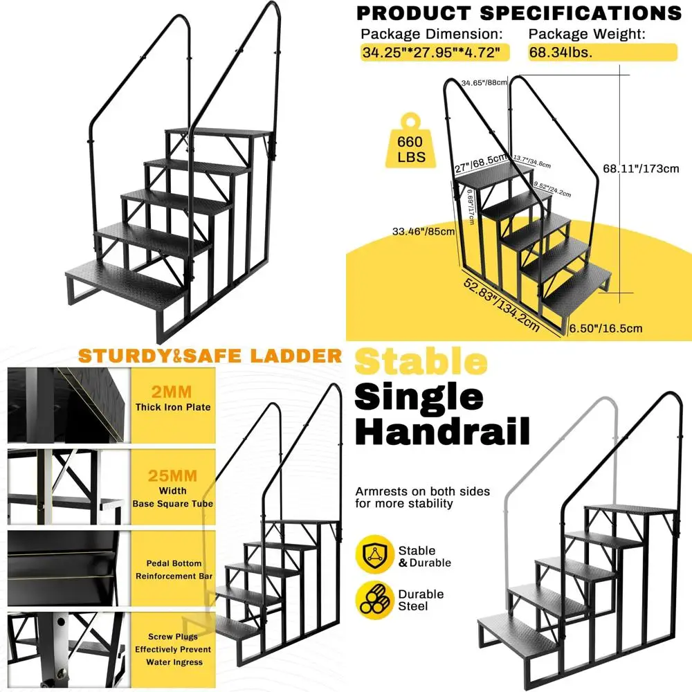 Outdoor 5-Step Hot Tub Ladder with RV-Grade Anti-Slip and Dual Handrails for Camping and Spa Access