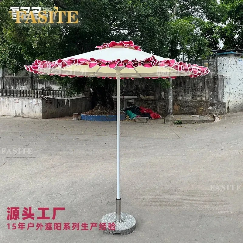 For Garden Pool Aluminum Alloy Middle Column Umbrella with Rose Lace Custom Design Sunshade Rainproof Outdoor Patio Parasol