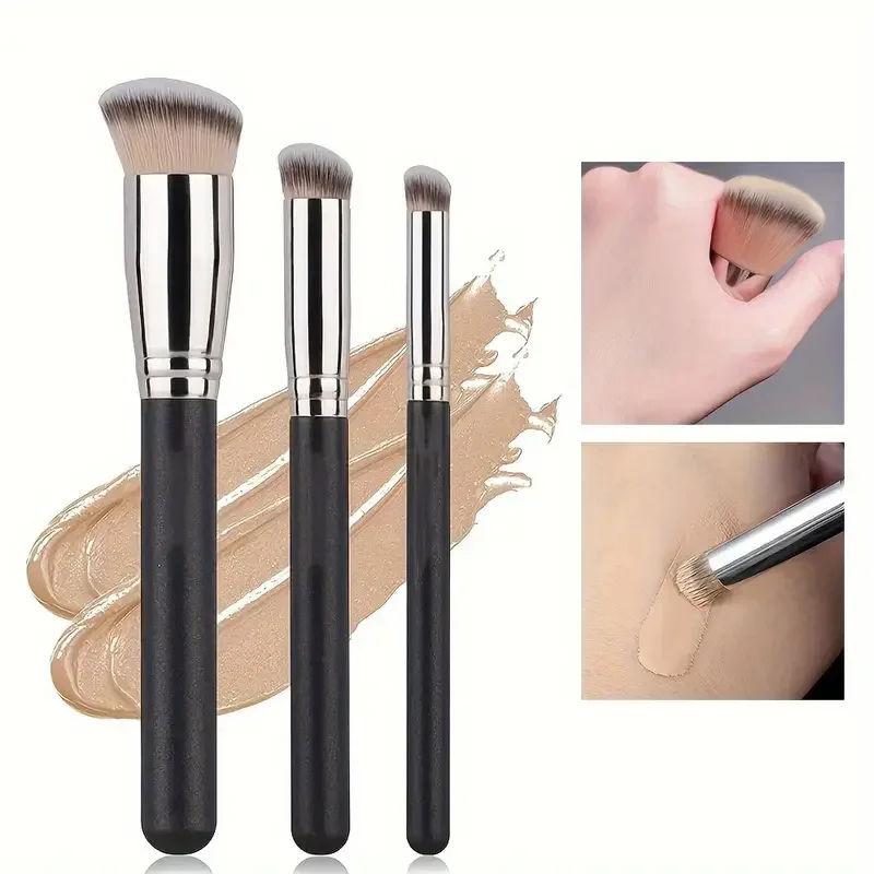 Flawless Soft Kabuki Foundation Brush Set for Beginners 3Pcs 170 270 370 Concealer Brush Non-Absorbent Blending Tool for Liquid
