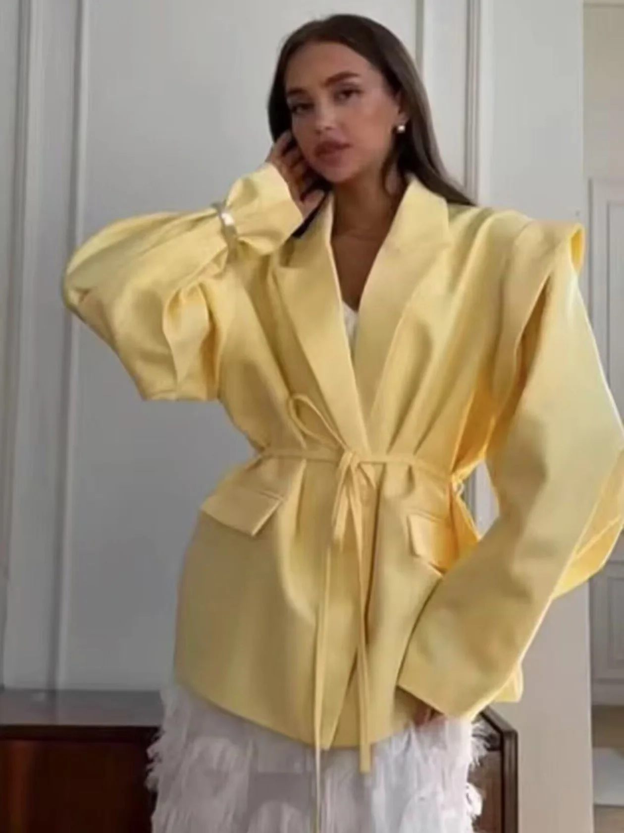 

2025 Women Blazer Jacket Women's Loose Turn-down Collar Double Breasted Long Sleeve Suit Jackets Casual Female Outerwear Coat