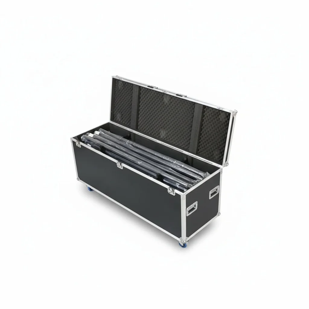 

Aluminum Flight Case, Custom Plywood Storage Case for Wedding Backdrop Stands, Pipe Drape Kits, Shockproof Event Stage Equipment