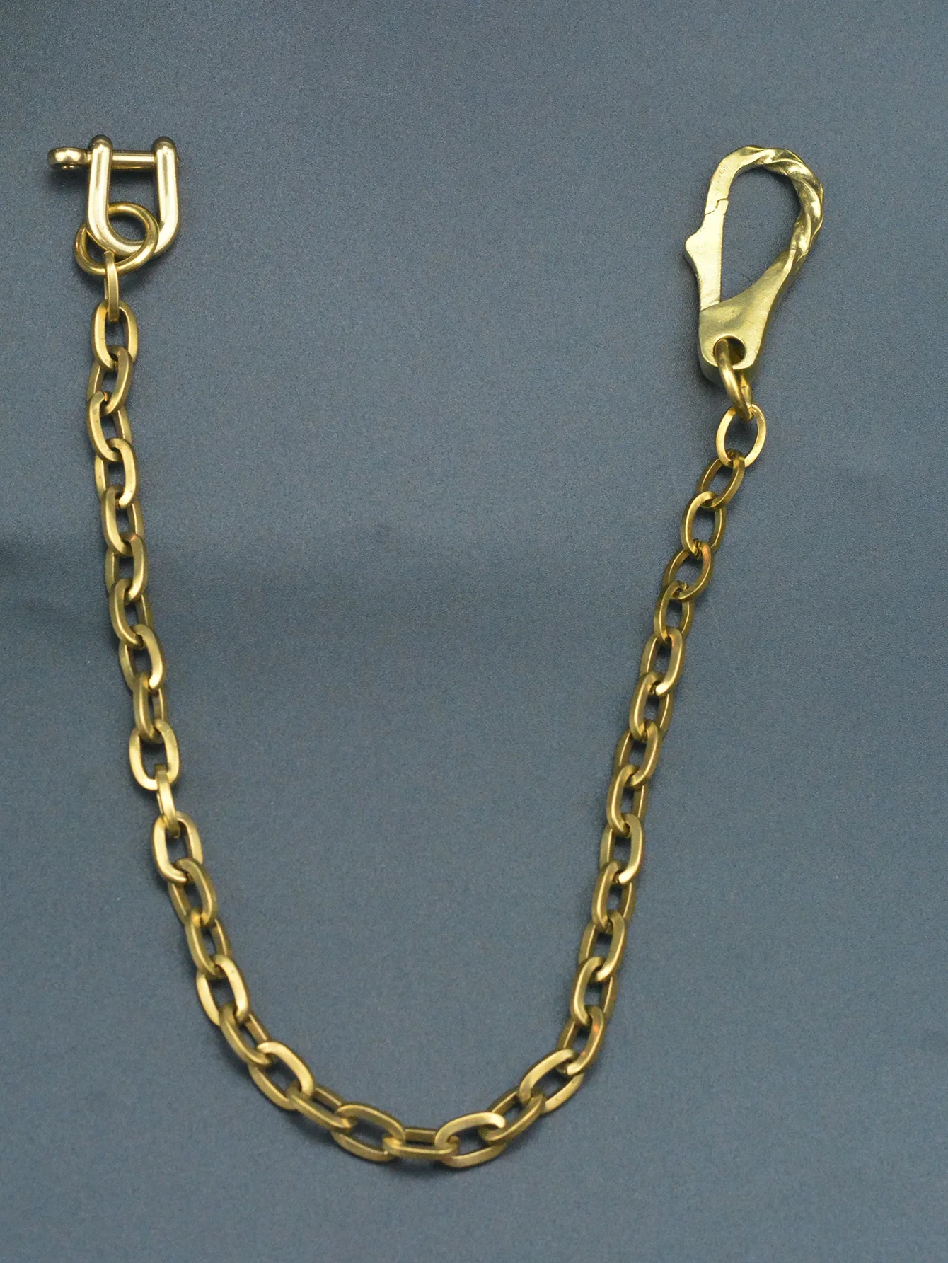 Pantalones cortos de latón macizo de 37cm, billetera para pantalones vaqueros, cadena de eslabones de ovel de alambre cuadrado, llavero retorcido, hebilla a presión, gancho, cadenas de vaquero