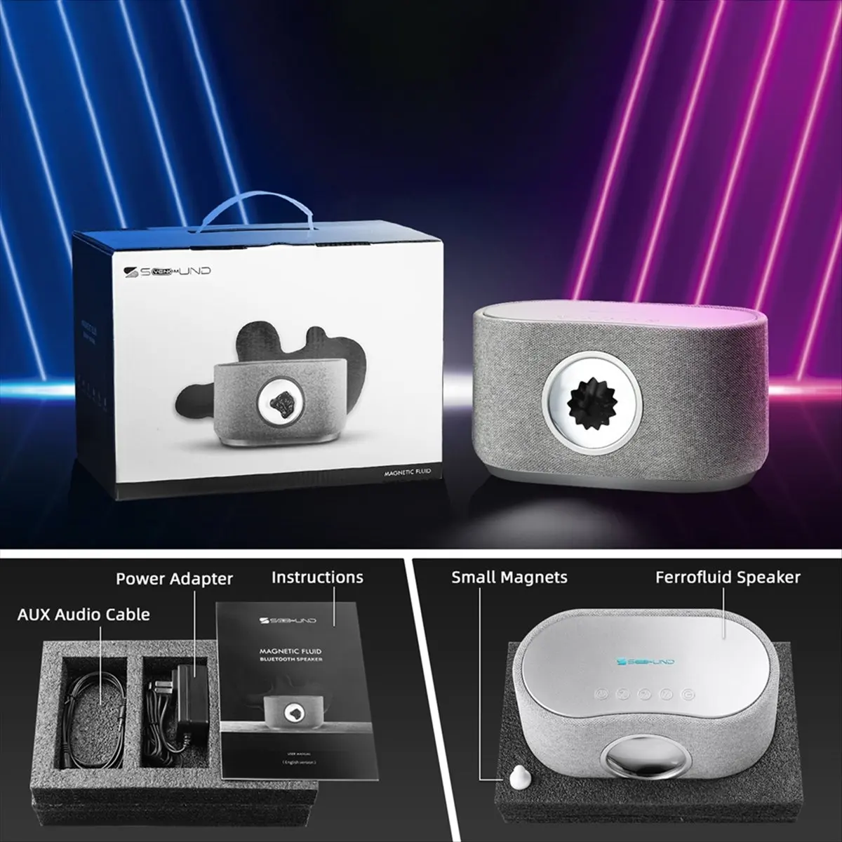 ■★New Arrival Fashion   Magnetic Speaker - Wireless Bluetooth, Subwoofer, Desktop Rhythm Music System for Living Room,Gray (EU)