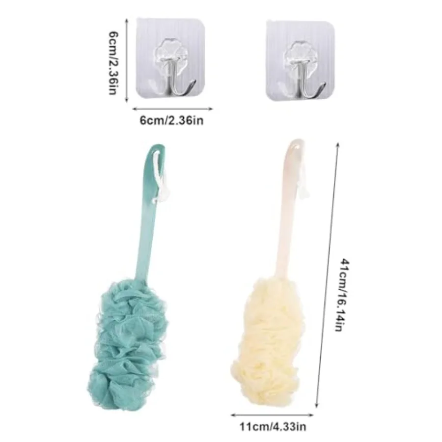 2-Piece Set of Back Brush Scrub Shower Scarves, Long Handled Shower Brushes, Shower Body Brushes with Shower Net Sponge Soft Me