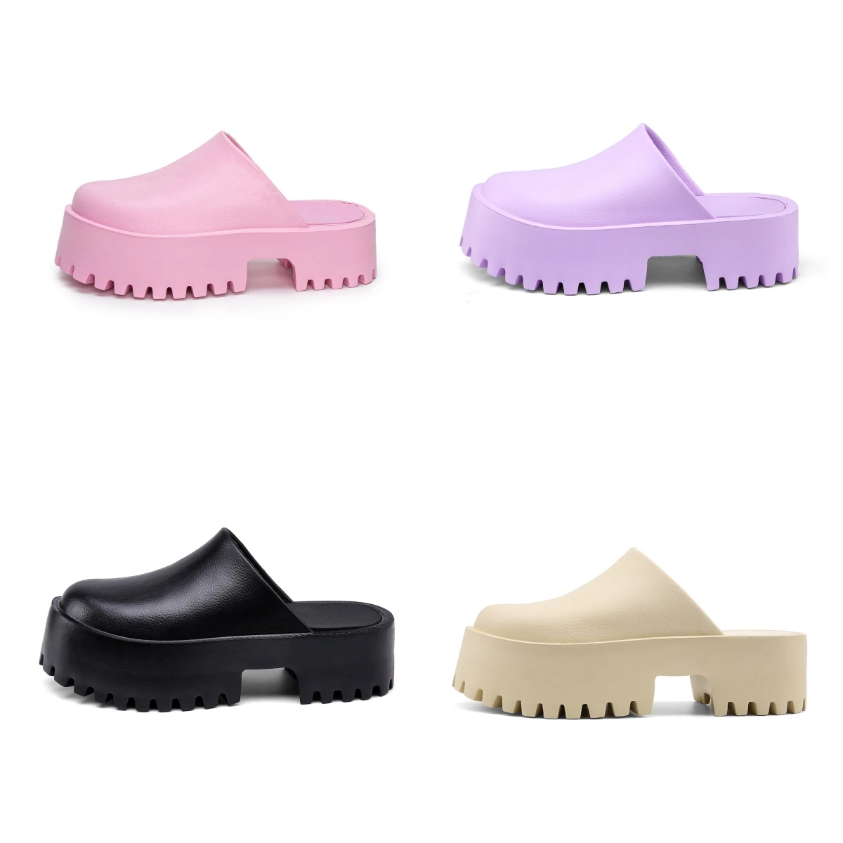 Women\'s Solid Color Cushioned Flatform Sandals, Slip-on Platform Slides, EVA Round Toe Garden Shoes, Platform Clogs for Women