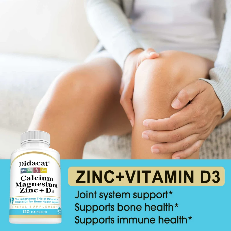 Calcium Magnesium Zinc with Vitamin D3 Capsules, Supports Bone & Teeth, Nerve, Muscle & Immune Wellness, Stress & Anxiety Relief