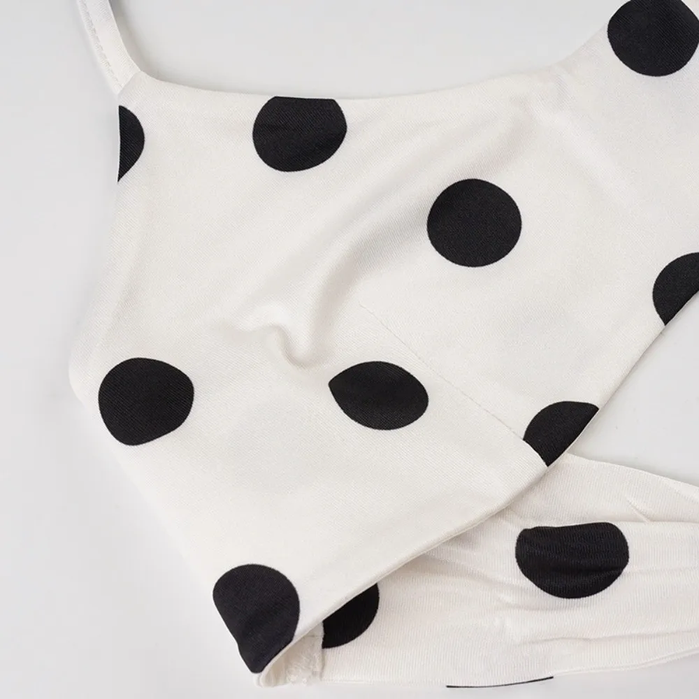 Casual Halter Neck Sling Bikini Suit Ruffled Boxer Shorts Swimwear Set Lace Up Slim Fit Polka Dot Swimsuit Swimming Pool