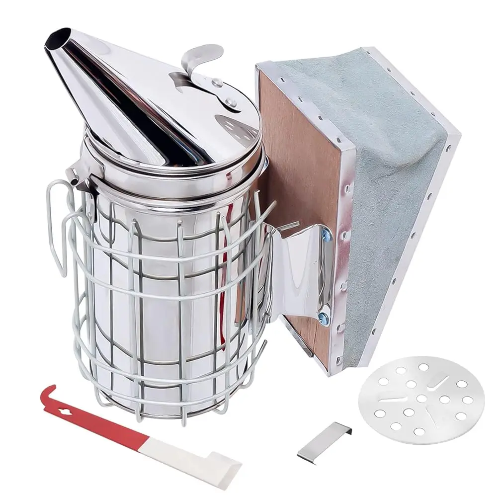 

Bee Hive Smoker Stainless Steel Beekeeper Tool Kit with Heat Shield 2 Type Hive Tools Beekeeping Equipment