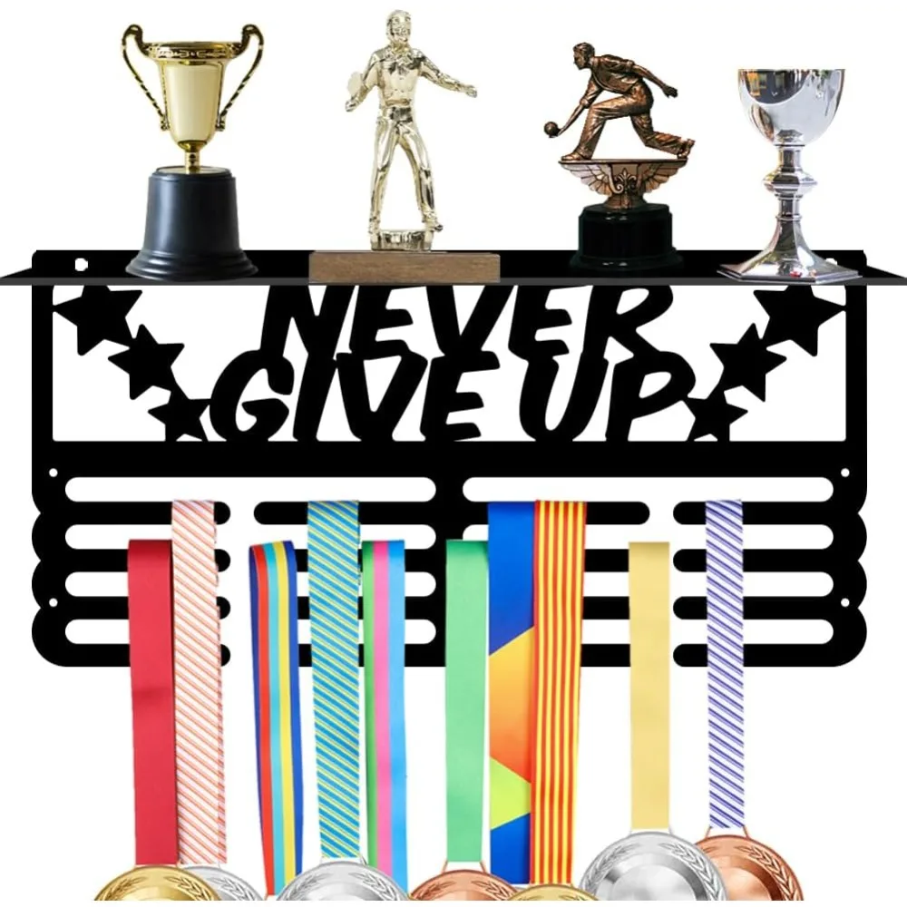 Always Earned Never Given Trophy and Medal Display Shelf Medal Hanger Holder Displaying