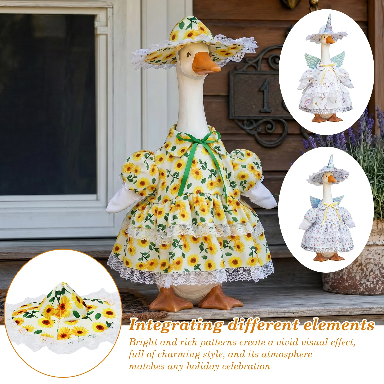 Porch Goose Clothes for 23 Inch Goose Statue Costume with Hat Cute Garden Statue Outfit Dress Up Clothing for Outdoor Porch Lawn