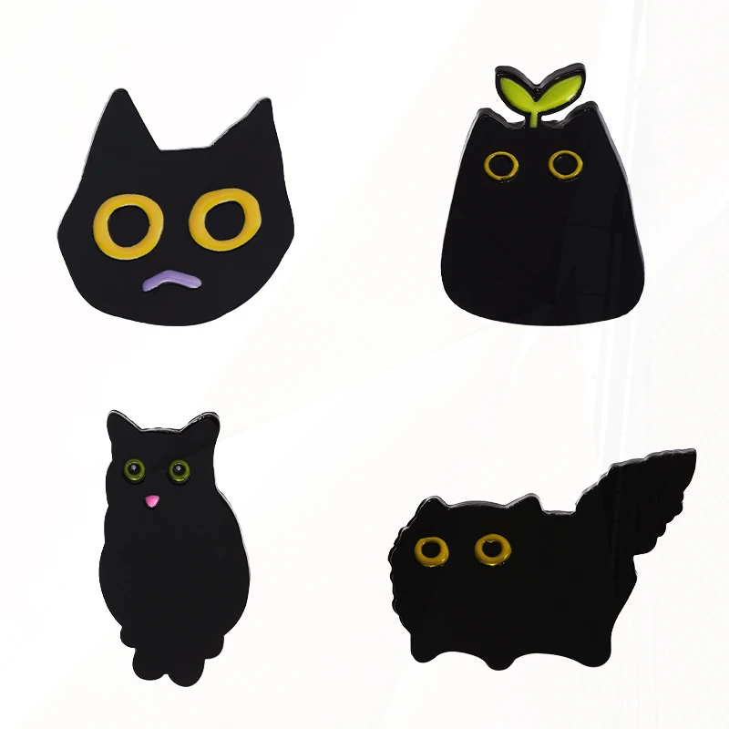 Desenhos animados Cute Black Cat Shape Pin, Paint Clothing Accessories, Backpack Badge, Lapel Brooch, New Alloy Animal Pin