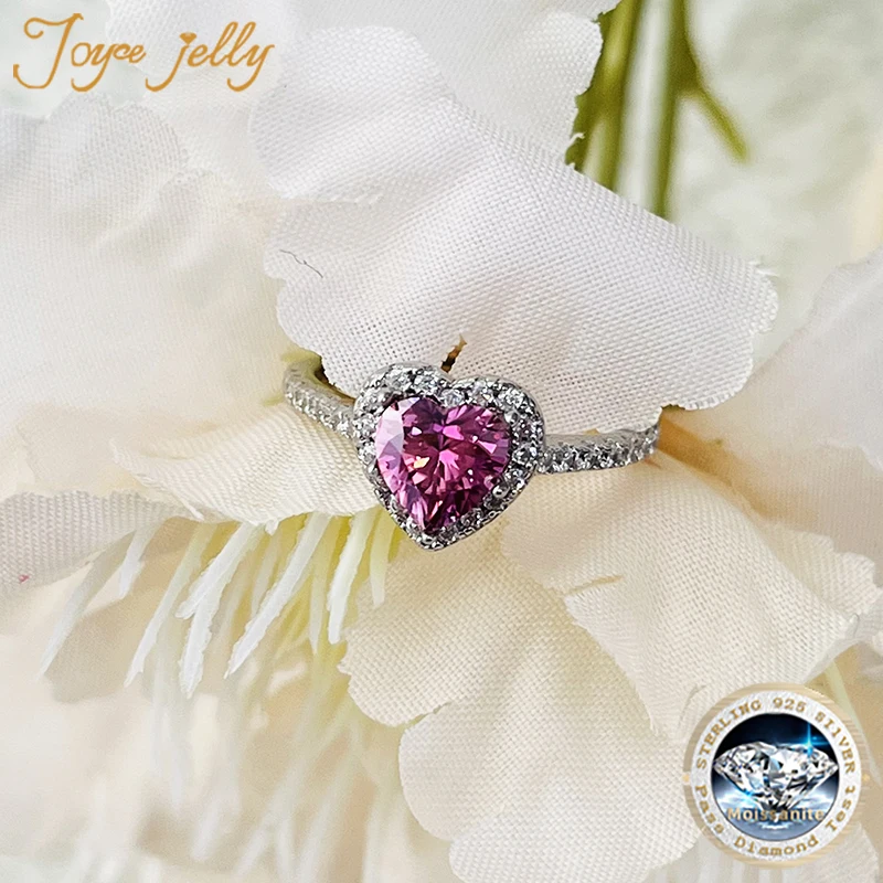 JoyceJelly 1CT 2CT Heart Shaped Moissanite Rings For Women S925 Sterling Silver Plated 18K Wedding Bands Luxury Fine Jewelry - Image 5