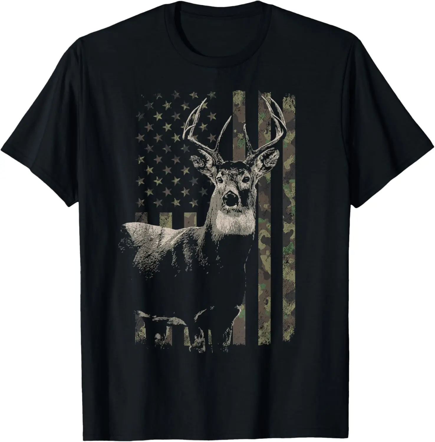 Hunting Camo American Flag Deer T-Shirt