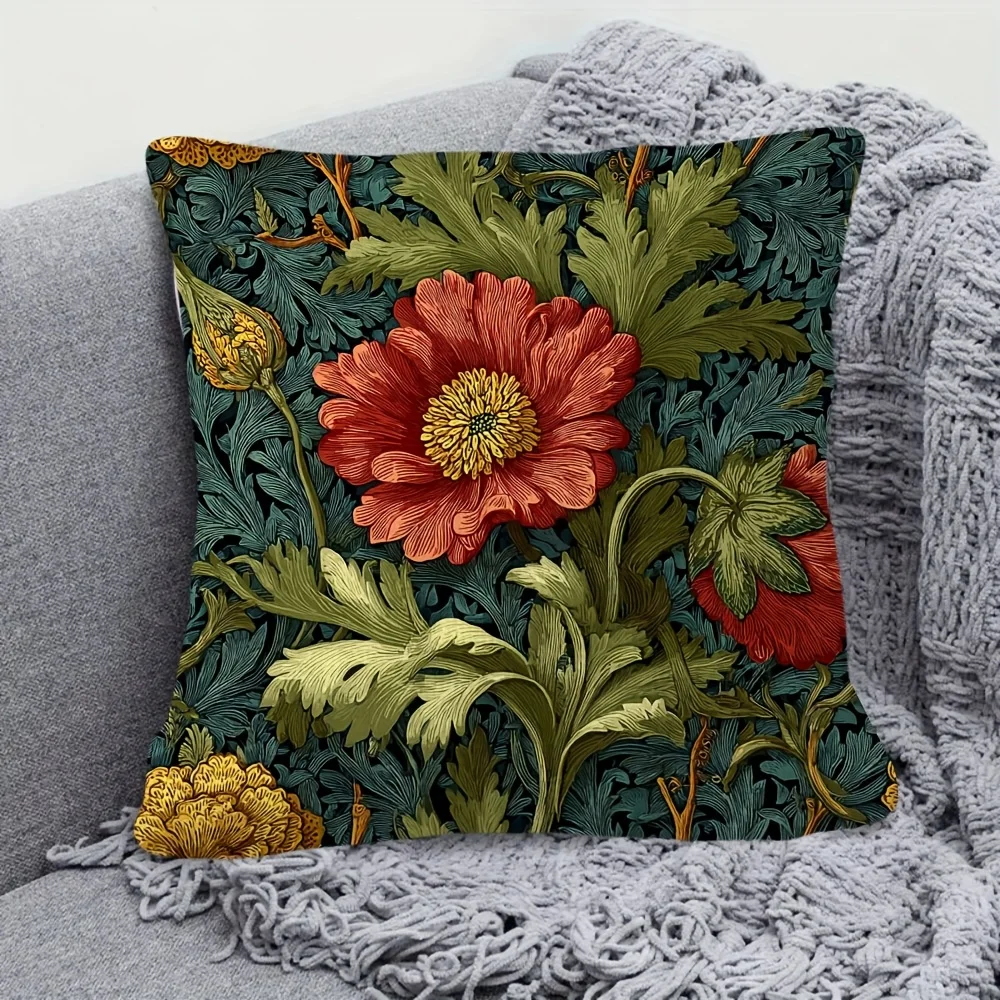 1pc Double-Sided Print, 18x18 Inch, Double-Sided Short-Pile Decorative Pillowcase, William Morris Floral Pattern Cushion Cover, Suitable for Sofa, Living Room, Bedroom, Office Home Decor, Pillow Insert Not Included