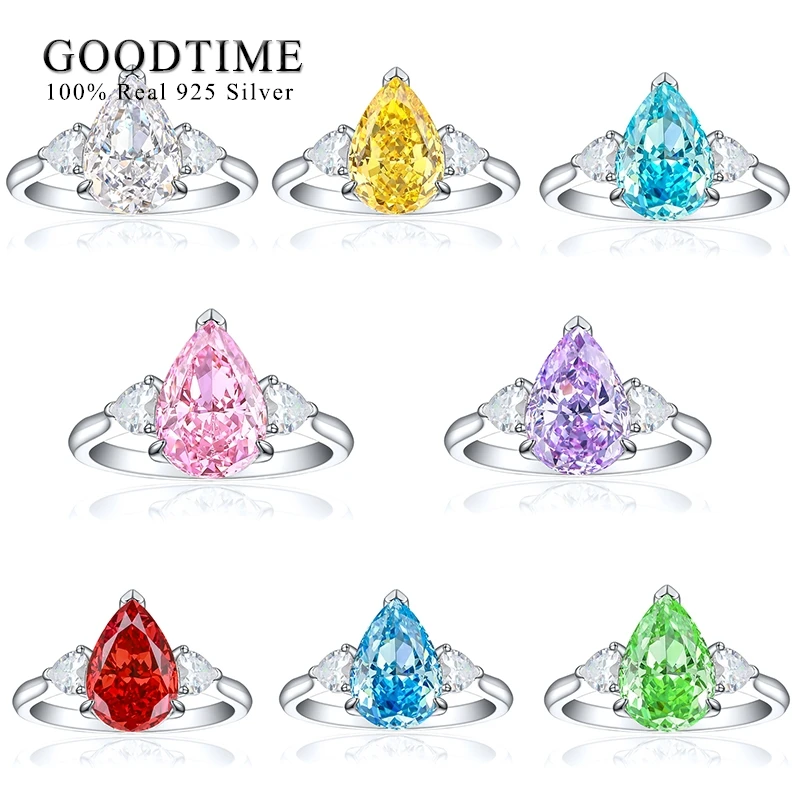 

Luxury Pure 100% 925 Sterling Silver Woman Ring Flame Ice Flower Cut Water Drop 4ct High Carbon Zircon Ring Wedding Jewelry