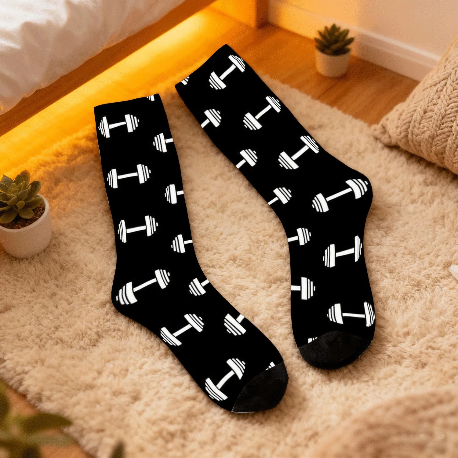 Barbell Print Mid-Calf Socks Unisex Breathable Casual Socks for Daily Wear Sports Themed Outfits