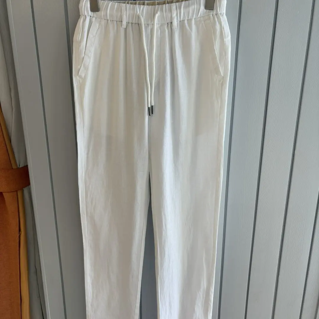 

Italian LP Men's Clothing Summer New Old Money Breathable Solid Color Drawstring Pants Men's Linen Straight Casual Pants