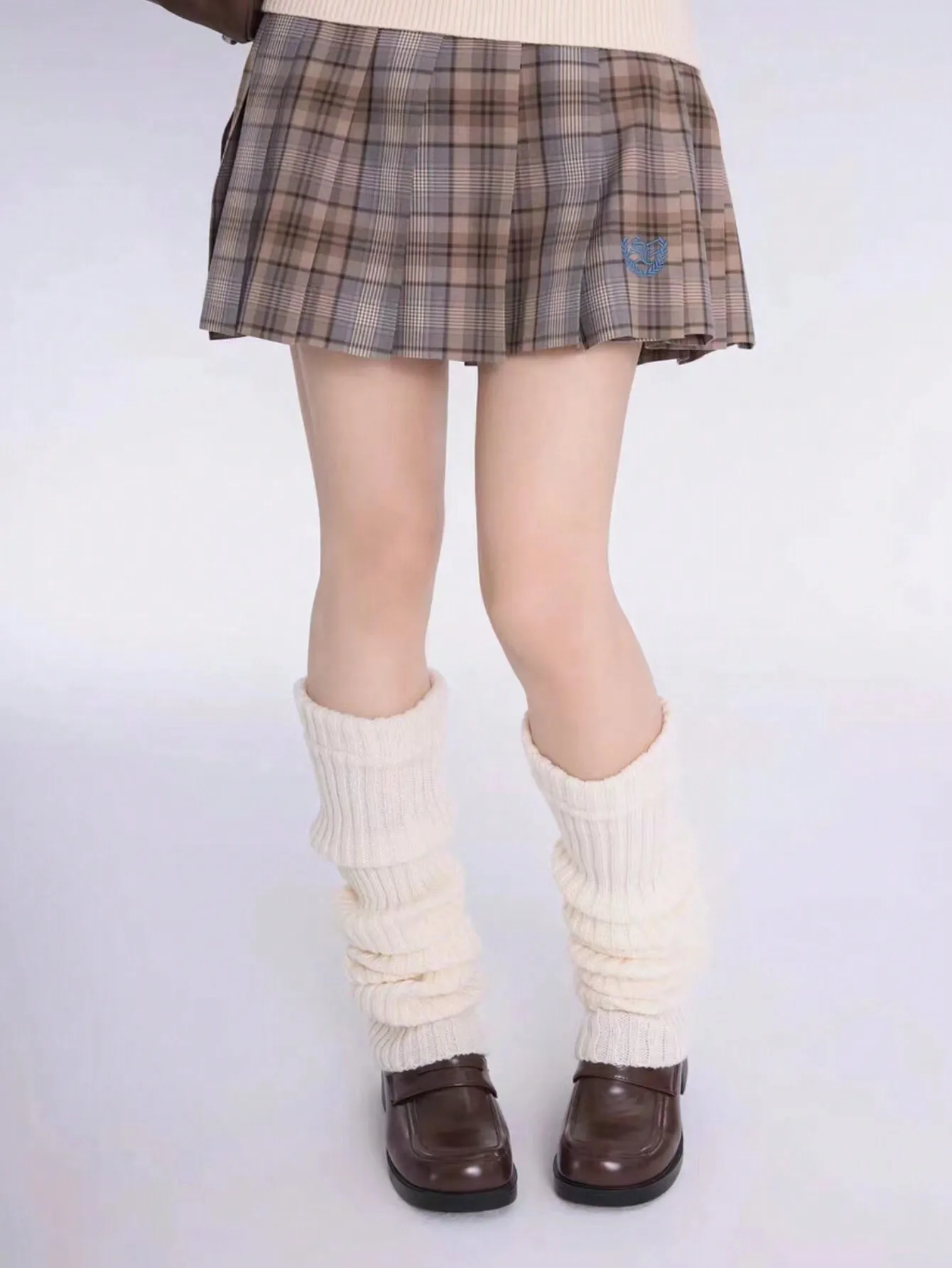 1 Pair Women's Solid Color Vertical Stripe Decorated Sweet And Cute Leg Warmers, Suitable For Spring, Autumn And Winter view 5