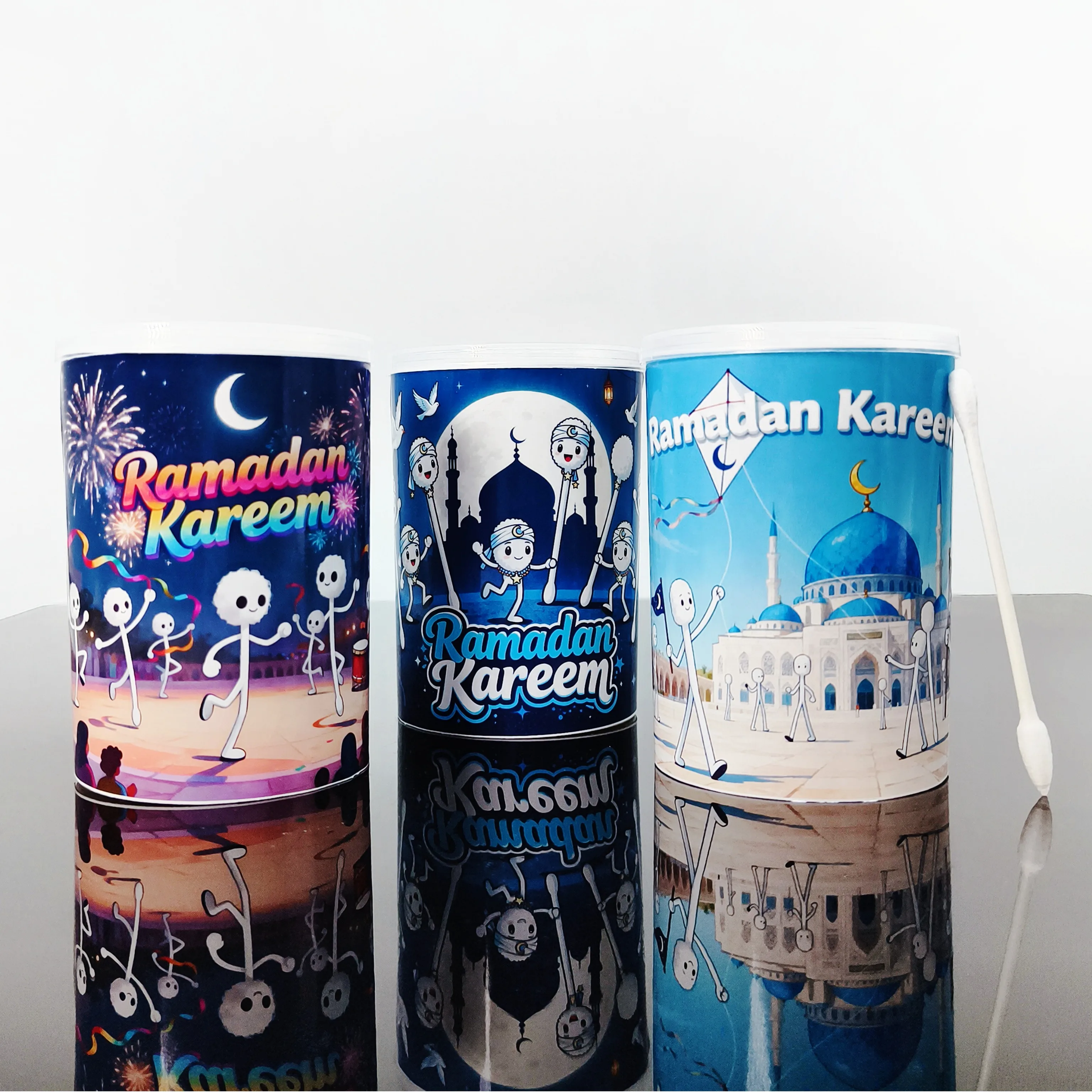 300PCS/500PCS 중추절 테마 면봉, 뾰족한 둥근 성인용 면봉, 휴일 선물용 면봉