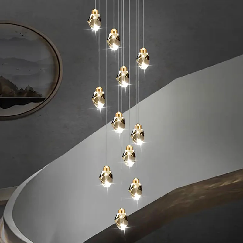 Imagem -05 - Modern Crystal Chandelier For Home Decoration Stair Pendant Lamp Living Room Pendant Lights Iluminação Interior