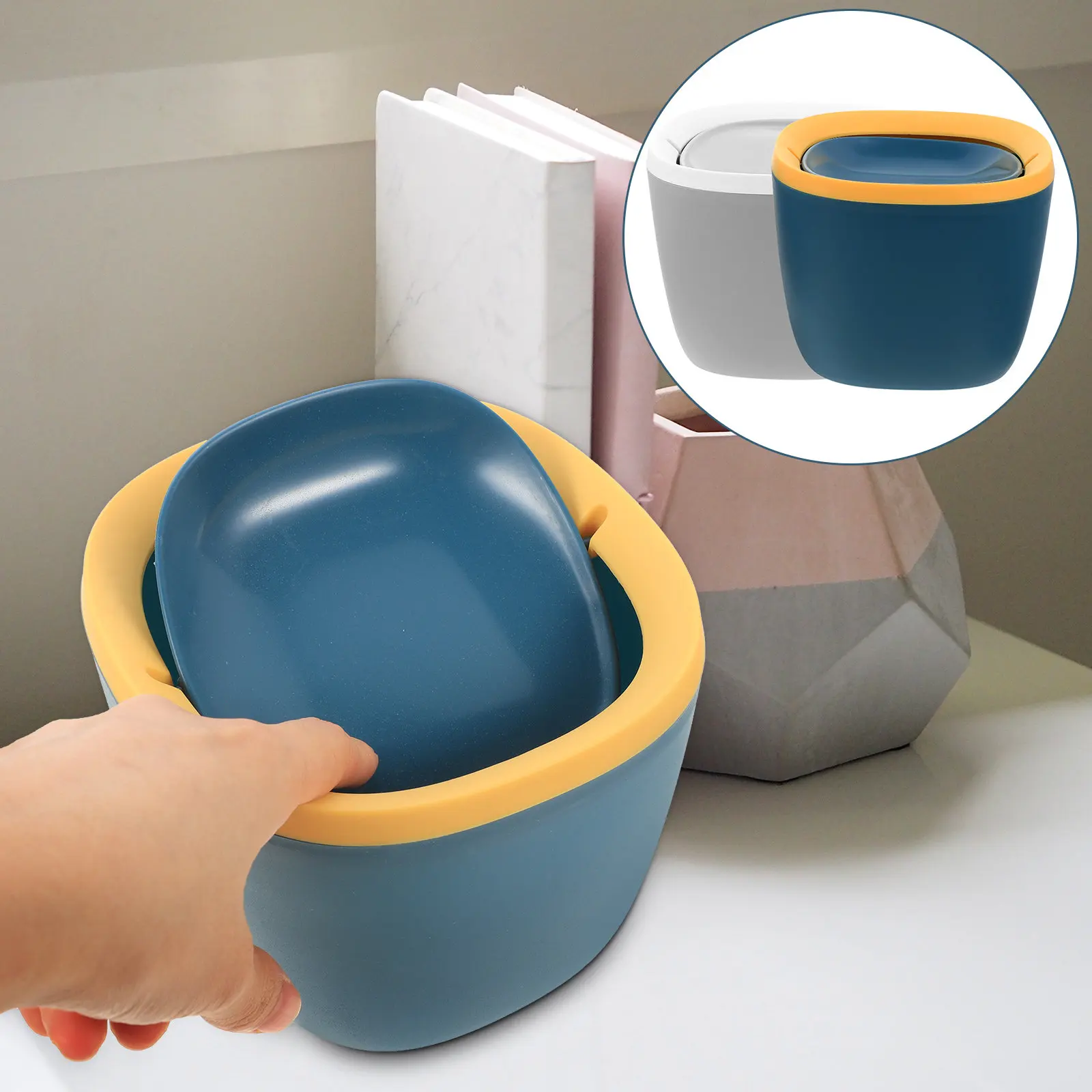 2pcs Modern Desk Trash Can, Space-Saving Small Desktop Garbage Bin for Office, Study & Living Room Decor