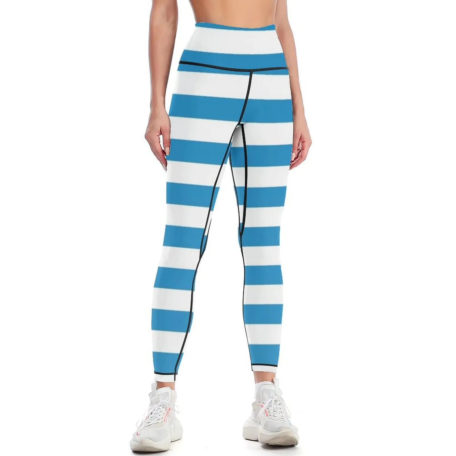 

Medium Ocean Blue and White Stripes | Horizontal Stripes | Leggings Women sports sport pants jogging pants Womens Leggings