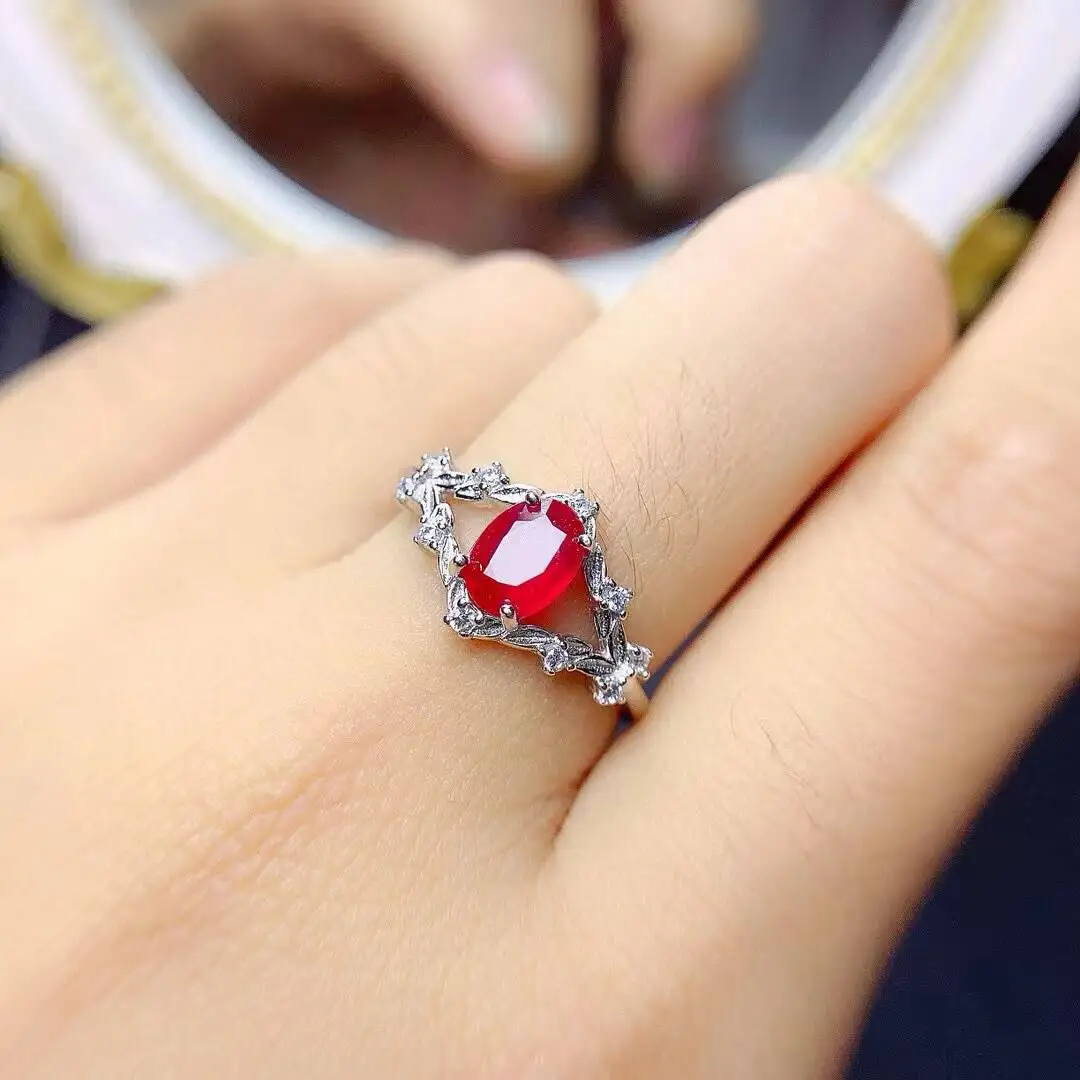 KJJEAXCMY New style Jewelry Natural Women's Ruby ring 925 silver inlay Colorful and splendid Crystal pure fire flash explosion
