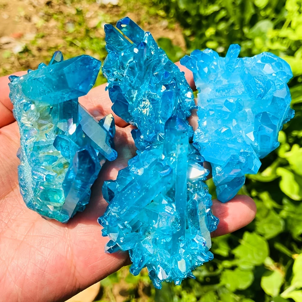 1pc Stunning Rare Sky Blue Aura Quartz Cluster Perfect for High-End Office And Home Decoration As Well As Unique Gifts