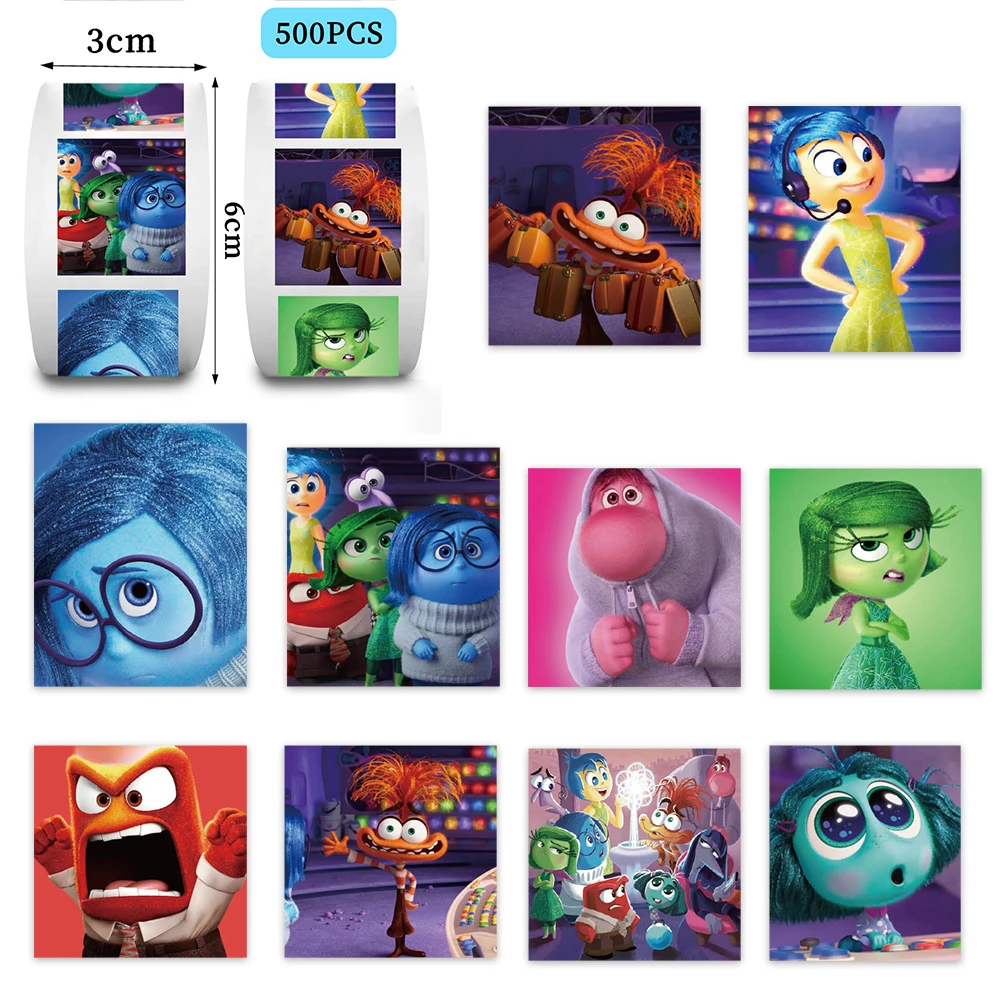 

500pcs Disney Cartoon Inside Out 2 Stickers Roll Cute Graffiti Phone Diary Car Waterproof Kawaii Anime Decorations Decals Gifts