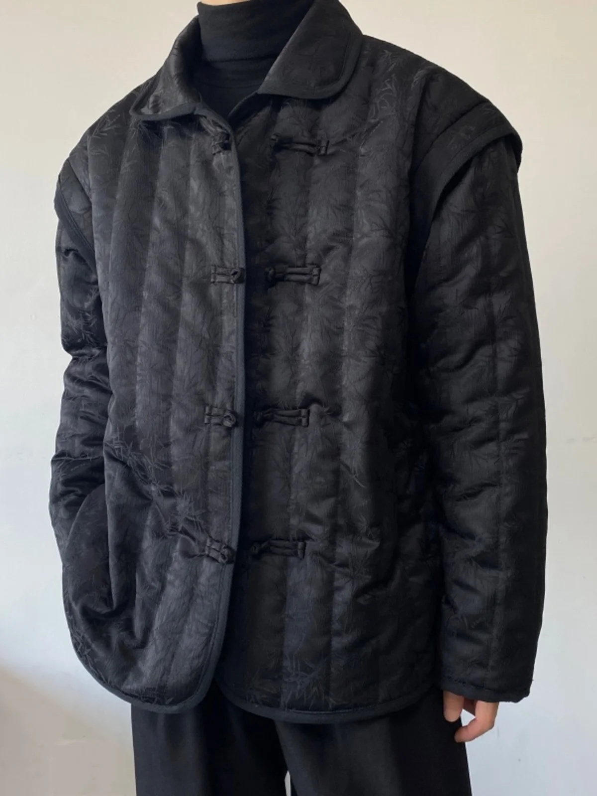 

Thiened Cotton Jaet Men's Vintage Chinese Sle Satin Surface Embroidery Design Buttoned Cotton Vest Winter Warm Coat