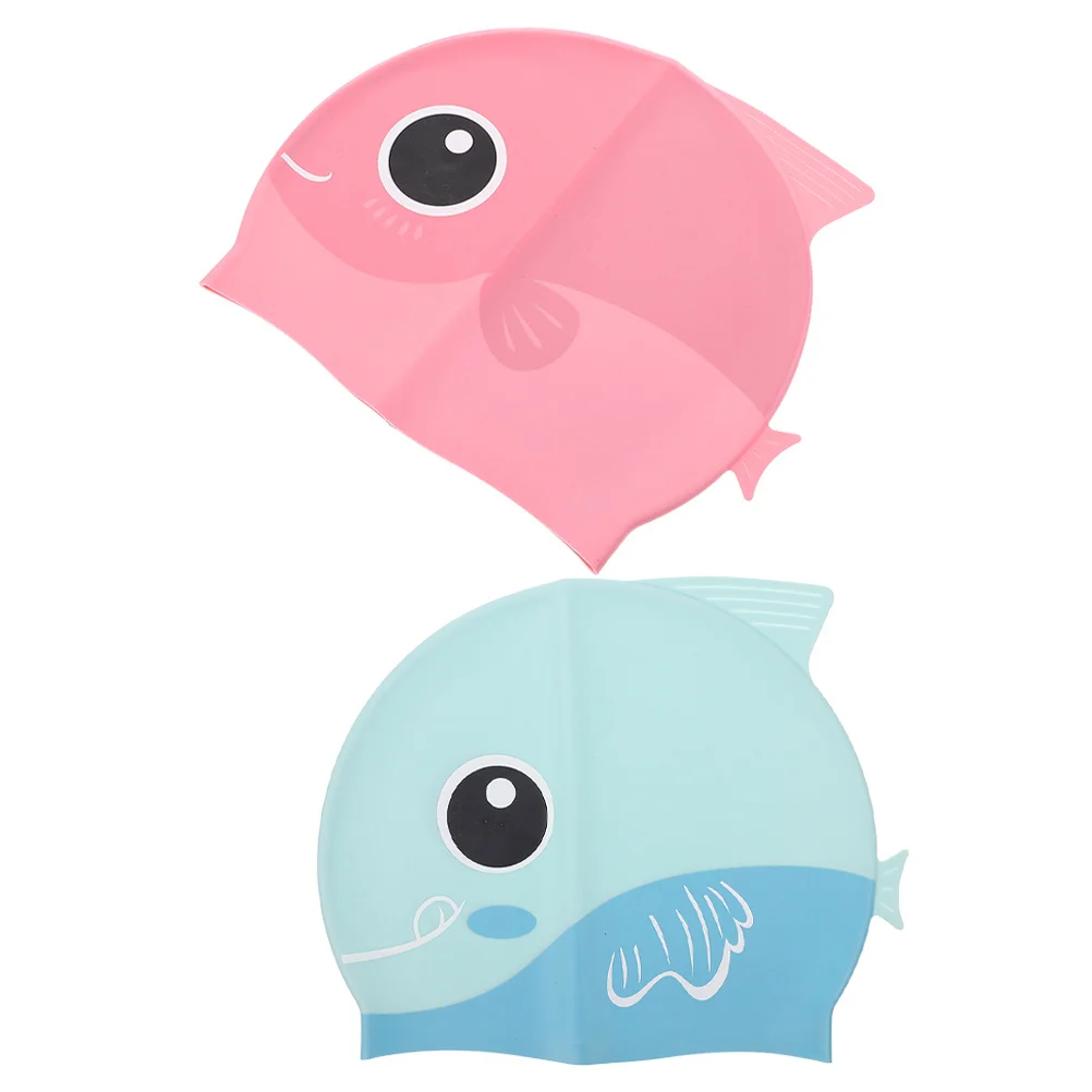 2 قطعة قبعات السباحة سيليكون للأطفال الكرتون قبعة السباحة خفيفة الوزن دائم مريحة مقاوم للماء طفل مرونة السباحة تمتد قبعة #2
