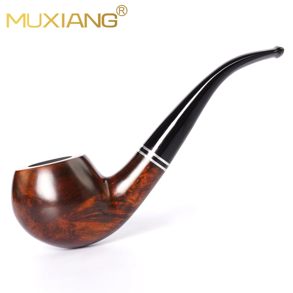 

Muxiang Handmade Briar Tobacco Pipe Holmes Curved Handle Pipe Acrylic Pipe Mouth 9mm Pipe Channel Smoking Pipe Father's Day Gift