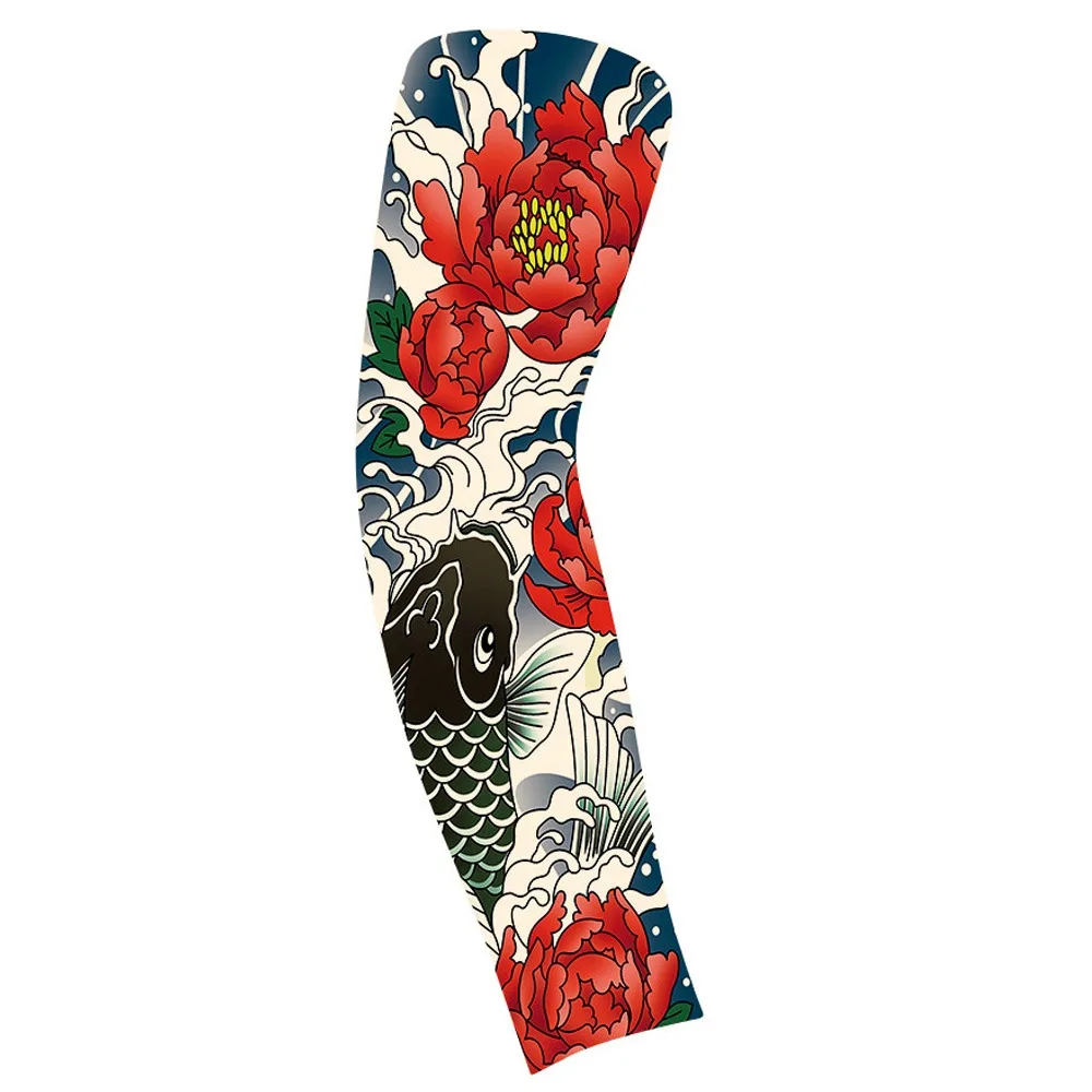 

Flower Arm Pattern Flower Arm Tattoo Sleeve Breathable Elastic Men Sunscreen Sleeve UV Protection Sunscreen Sun Protection Cover