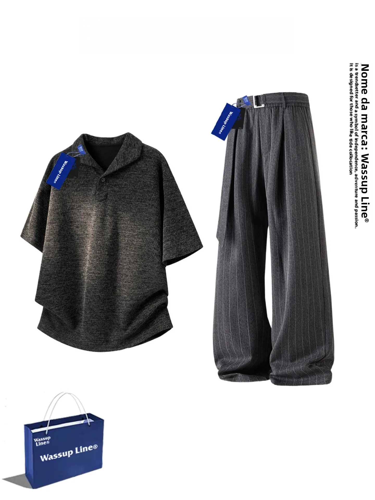 wassup-line-men's-summer-fashion-two-piece-set-with-short-sleeve-o-neck-t-shirt-and-long-pants-retro-style-casual-sportswear