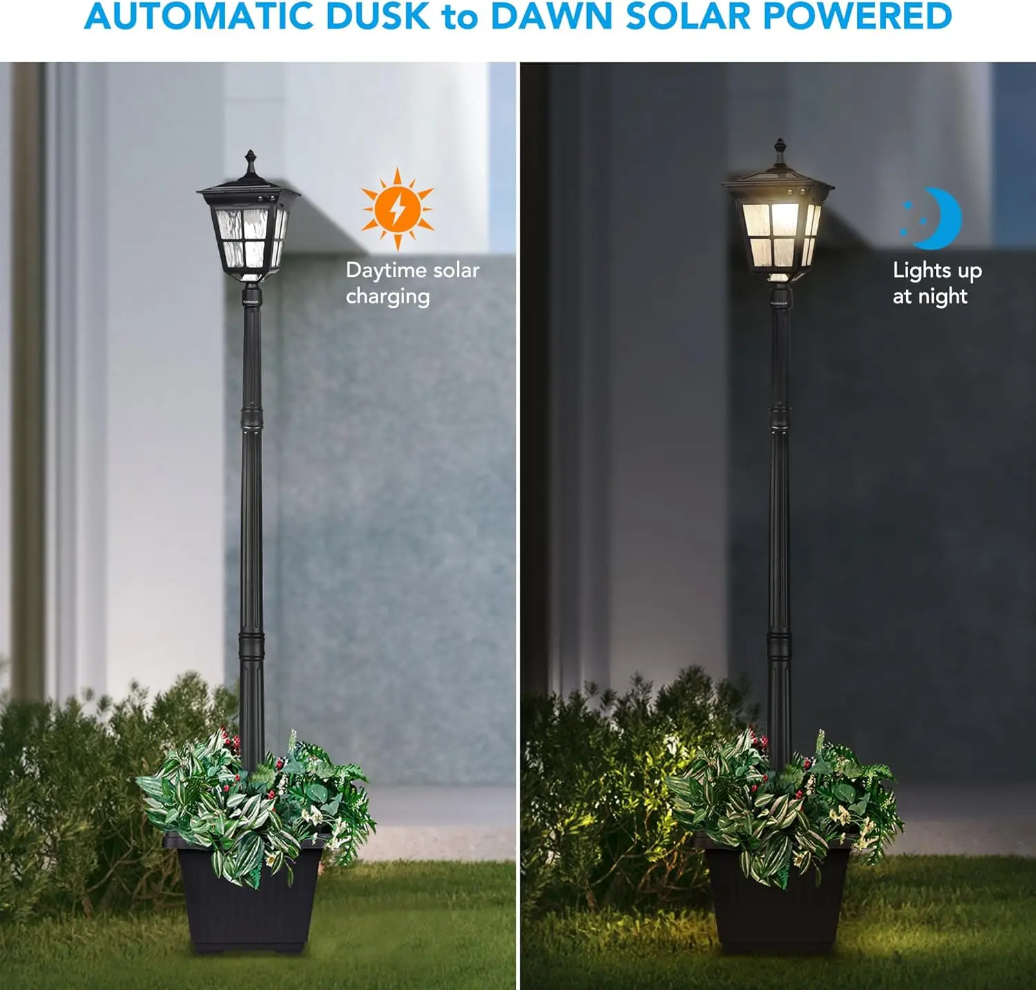 ضوء عمود الطاقة الشمسية، ST4311AHP من الغسق إلى الفجر مصباح آخر مشرق خارجي مع زارع لحديقة ساحة الحديقة فناء سطح الممشى المناظر الطبيعية