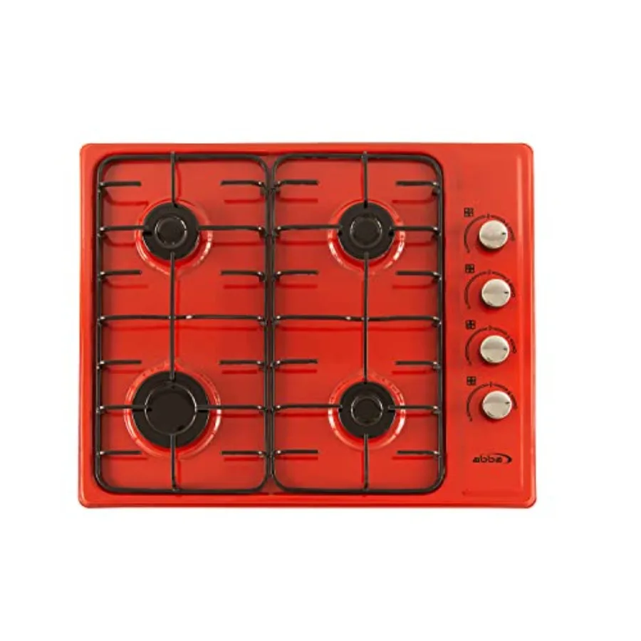 24 4 Burner Color Gas Cooktop with Aluminum and Enamel Burners for Easy Cleaning in Red - Ideal for Kitchen Use