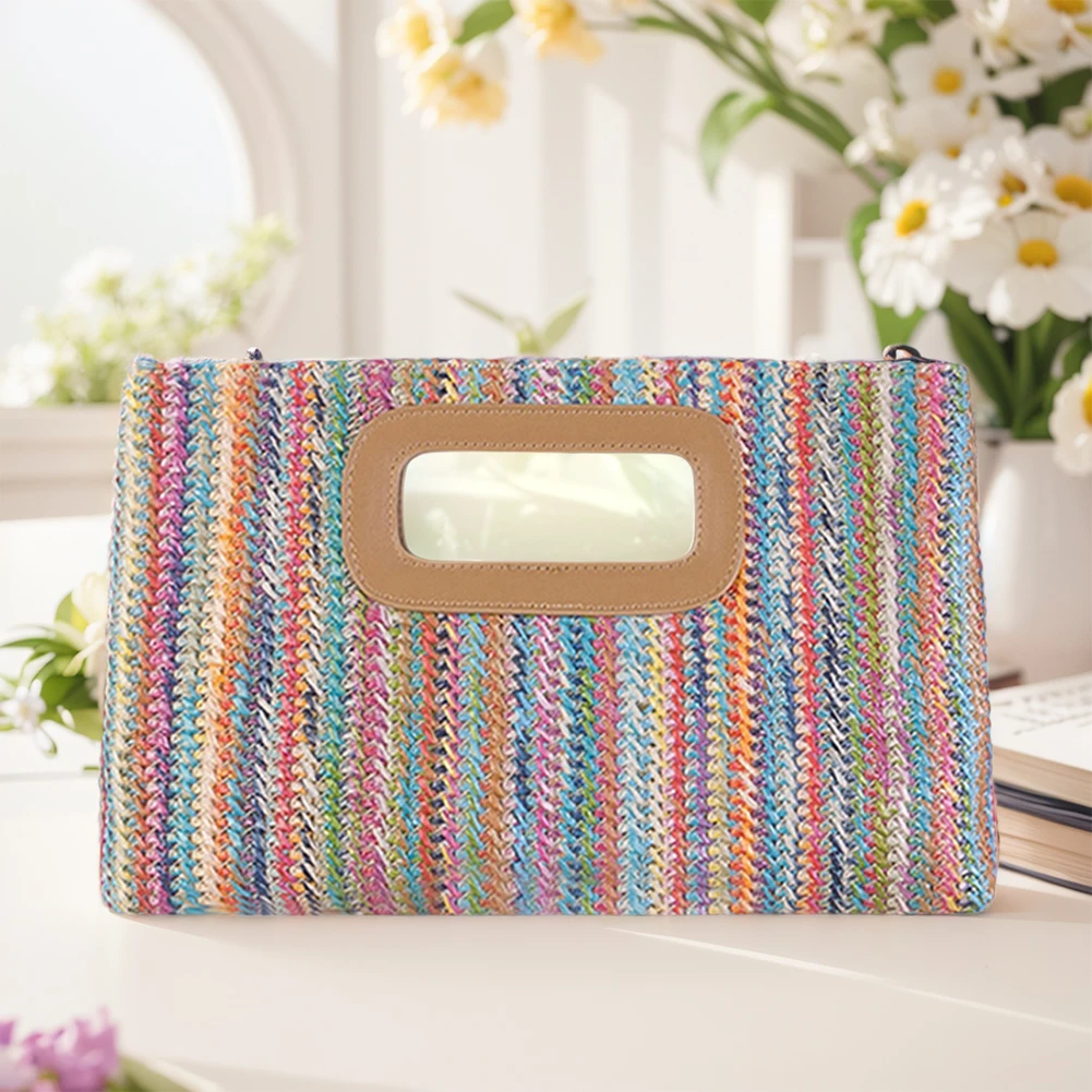 

Women Straw Woven Bag Fashion Shoulder Bag Chain Strap Simple Shoulder Purse Large Capacity Stylish Crossbody Bag Chic Hobo Bag
