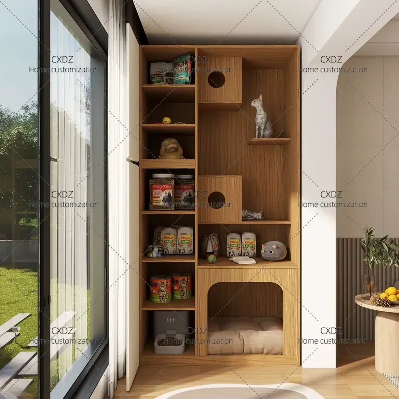 Custom Indoor Cat Villa with Climbing Frame and Storage Locker Compact Cat Cage Nest for Small Apartments Balcony Use
