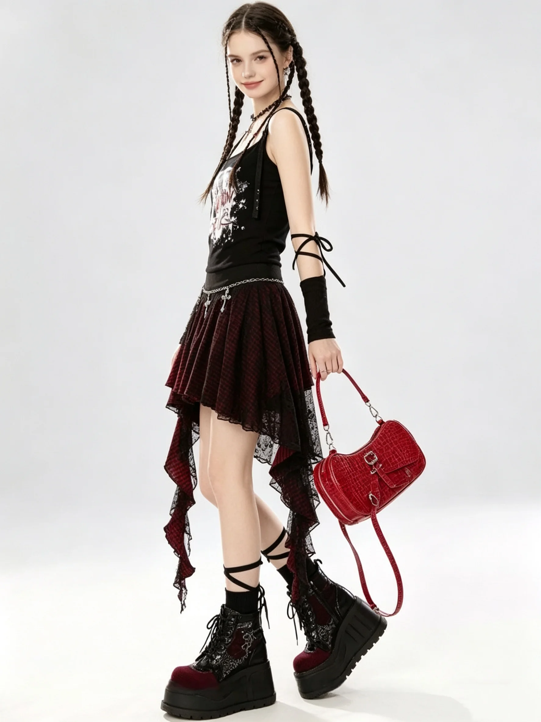Women's Pink A-line Skirt Vintage Y2k Mini Skirt Harajuku Korean Fashion A-line Skirts Emo 90s Trashy 2000s Gothic Clothes 2026