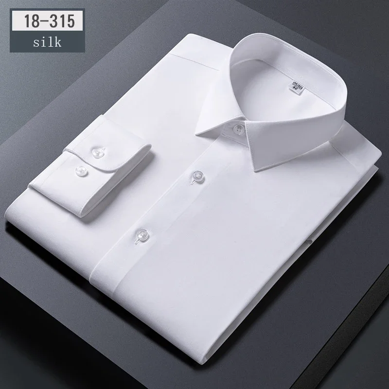 New in shirt hight quality silk long-sleeve shirts for man slim fit formal shirt white black soft office Anti wrinkle clothes