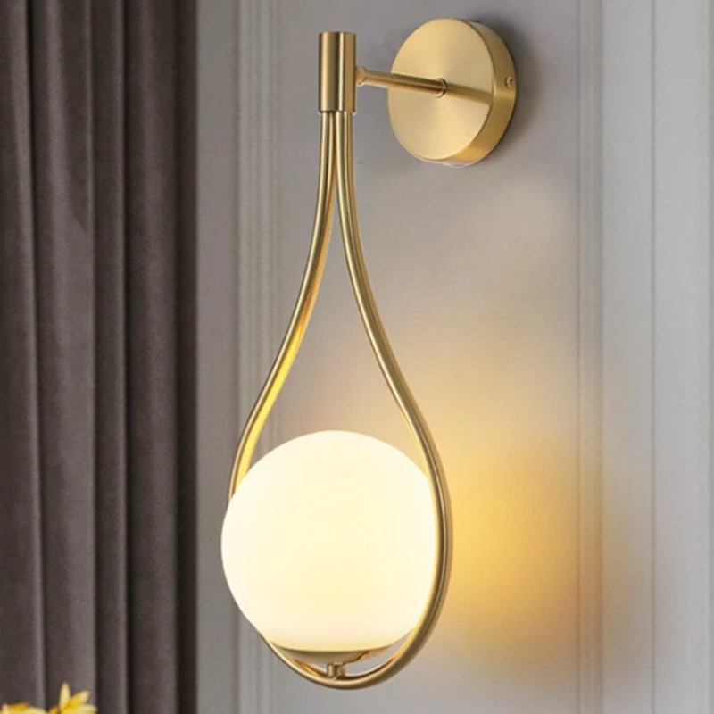 Nordic Minimalist Style Glass Wall Lamps for Bedroom Bedsides Elegant Pendant Lights Whole House Spherical Sling Chain Fixtures