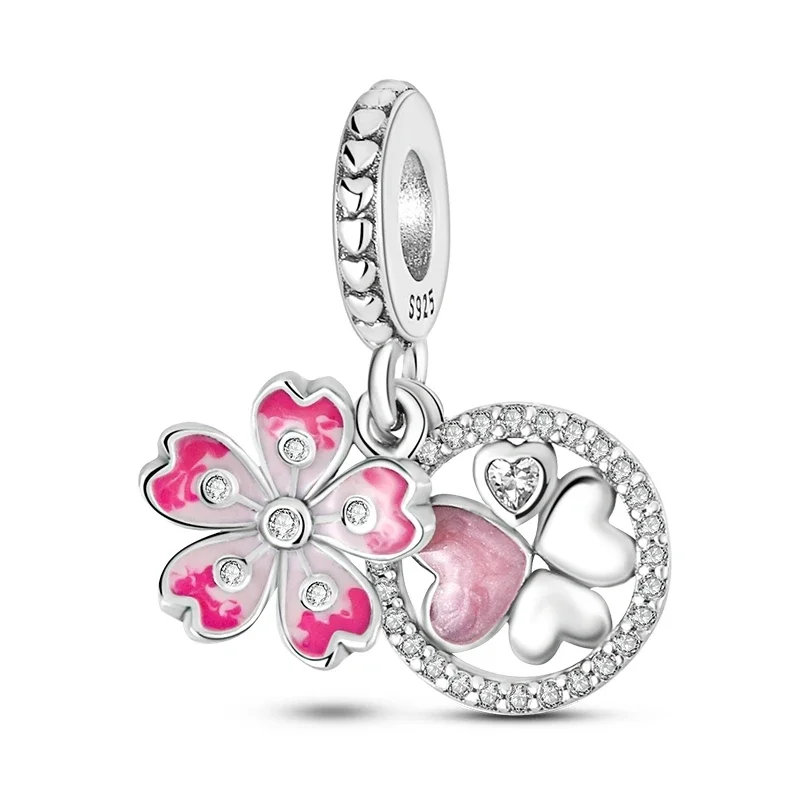 Original 925 Charm Sterling Silver Iris Sunflower Clover Tulip Lavender Pendant for Pandora DIY Bracelet Women's Jewellery Gift