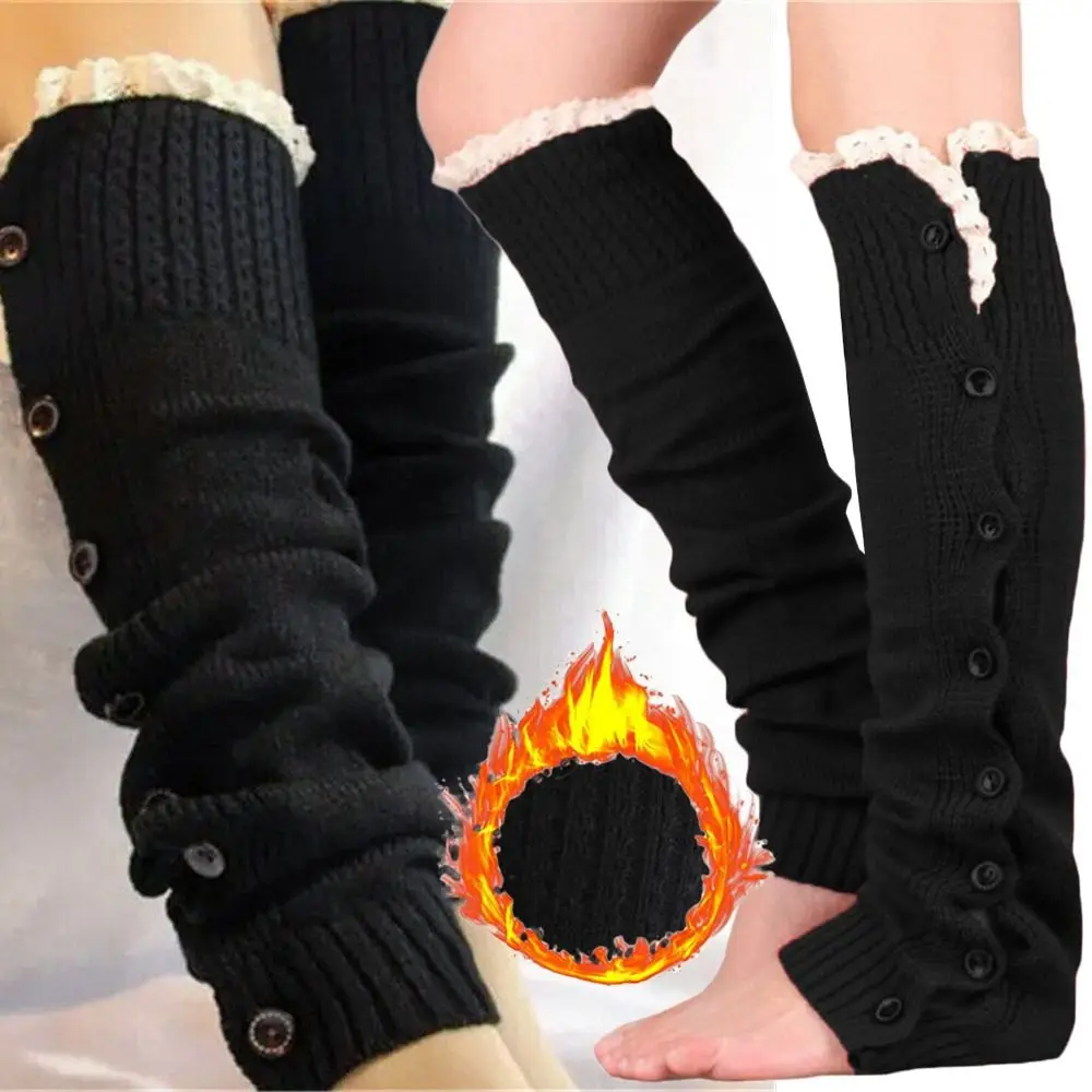 High Quality Knitted Leg Ankle Warmers Boot Socks Winter Leg Warm Elastic Lace Knee High Long Foot Covers Soft Warmer Socks