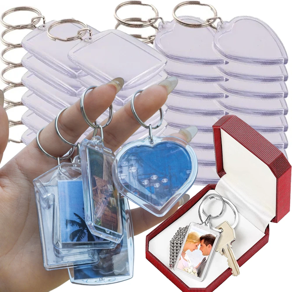 50/1pcs Transparent Rectangle Blank Acrylic Insert Keychain Photo Picture Frame Keyring Holder DIY Split Ring KeyChain Gifts