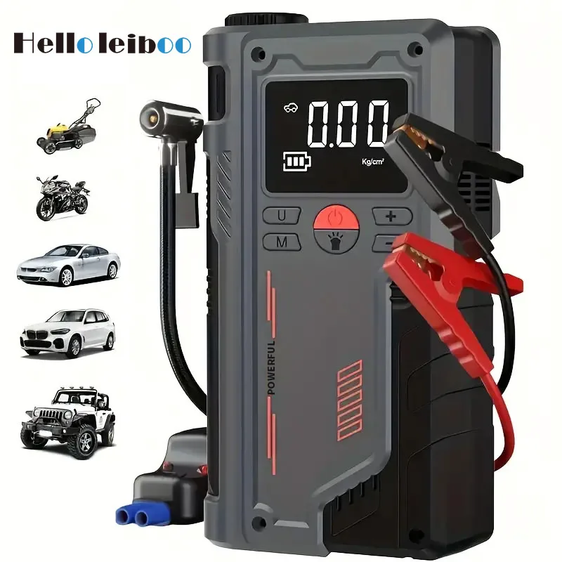 LEIBOO Car Jump Starter Air Pump Power Bank Lighting Portable Air Compressor 4 In 1 Cars Battery Starters Auto Tyre Inflator