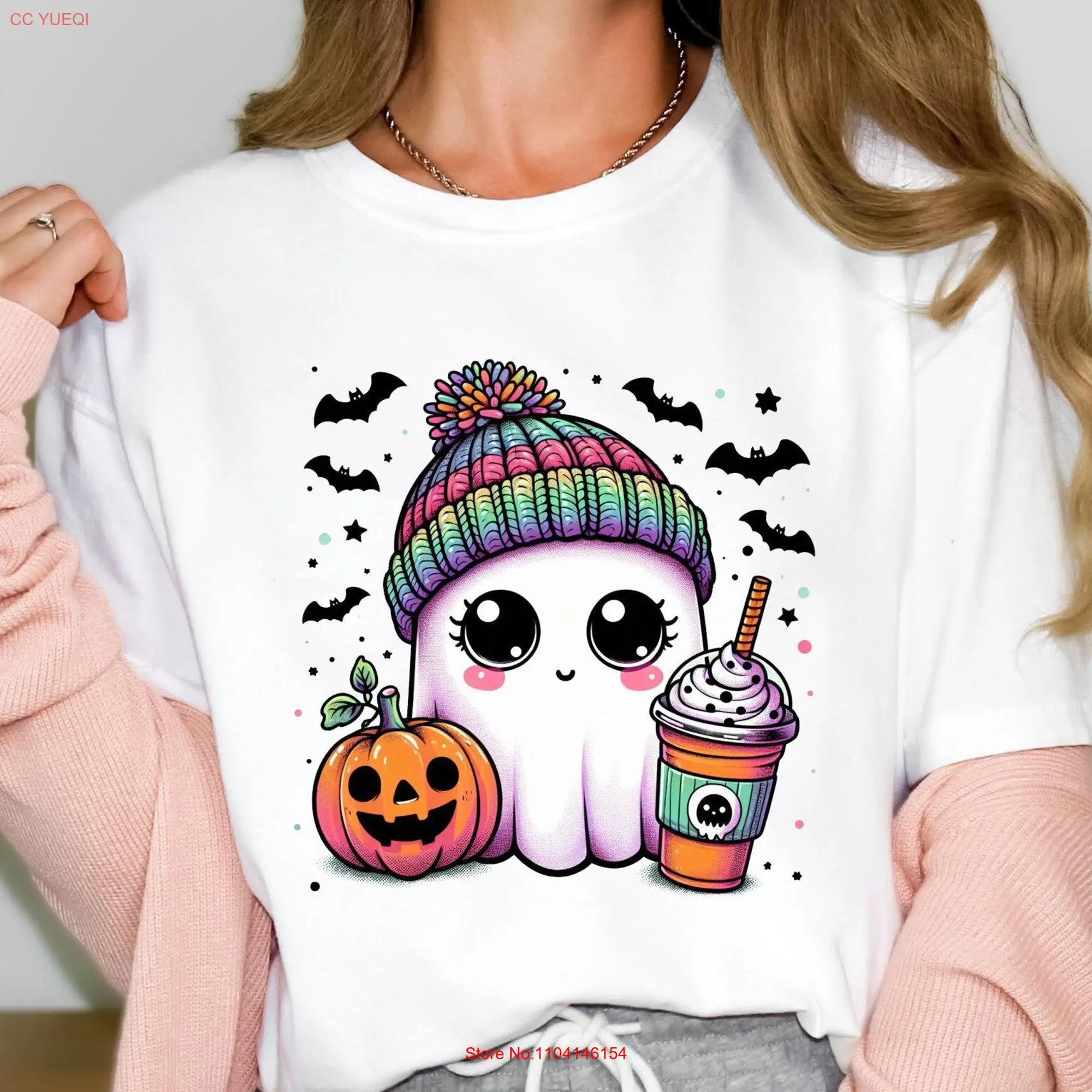 Girl Ghostie Halloween T Shirt Cute Spooky Season long or short sleeves